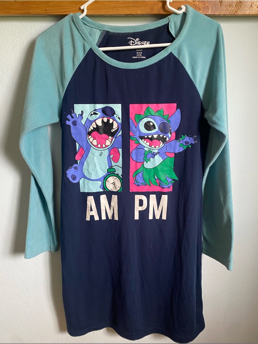 Disney Navy & Light Teal Stitch AM PM Long Sleeve Nightgown